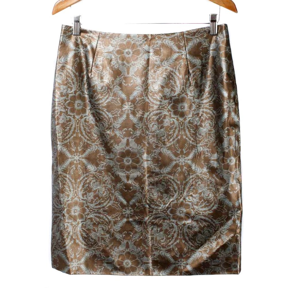 FLEUR DAVID RODRIGUEZ Brown Vegan Leather Floral Pattern Pencil Skirt Size 8